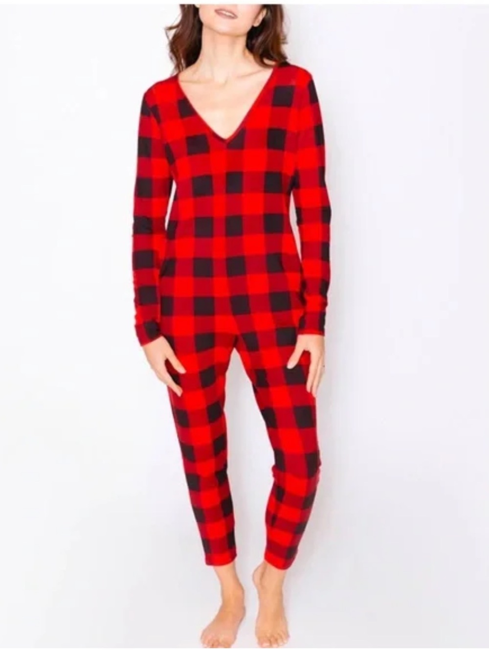 Smash + Tess Red and Black Buffalo Plaid “The Cosy Friday Romper” Jumpsuit